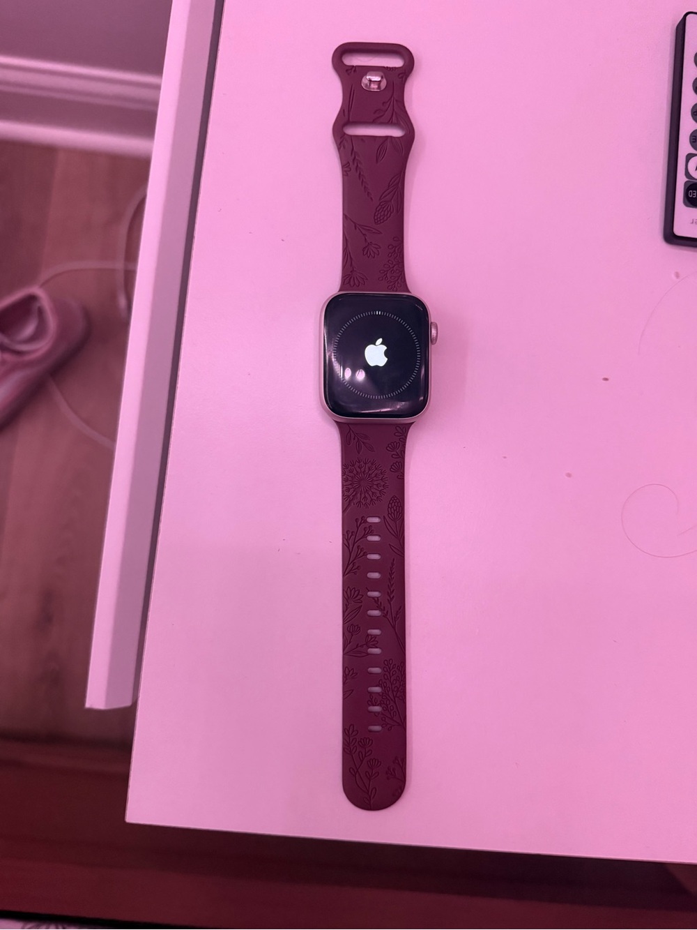Apple Watch with Burgundy Floral Silicone Sport Band